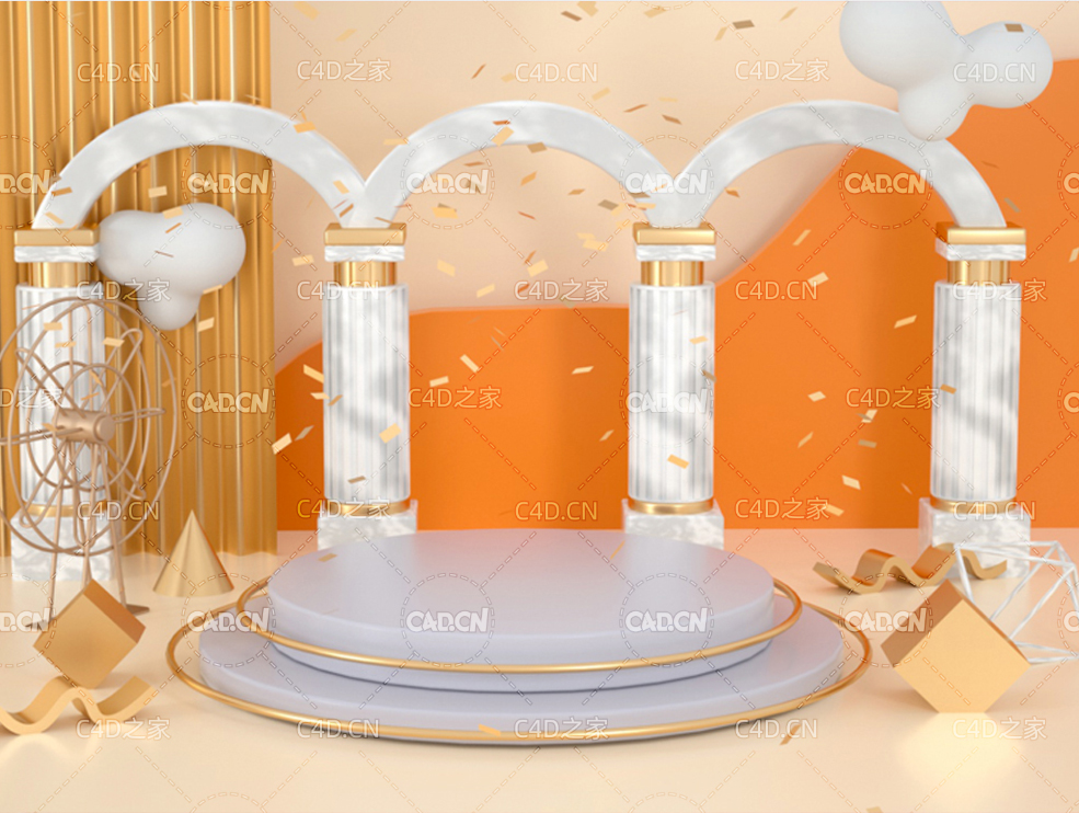 金色电商商品广告背景展示C4D工程