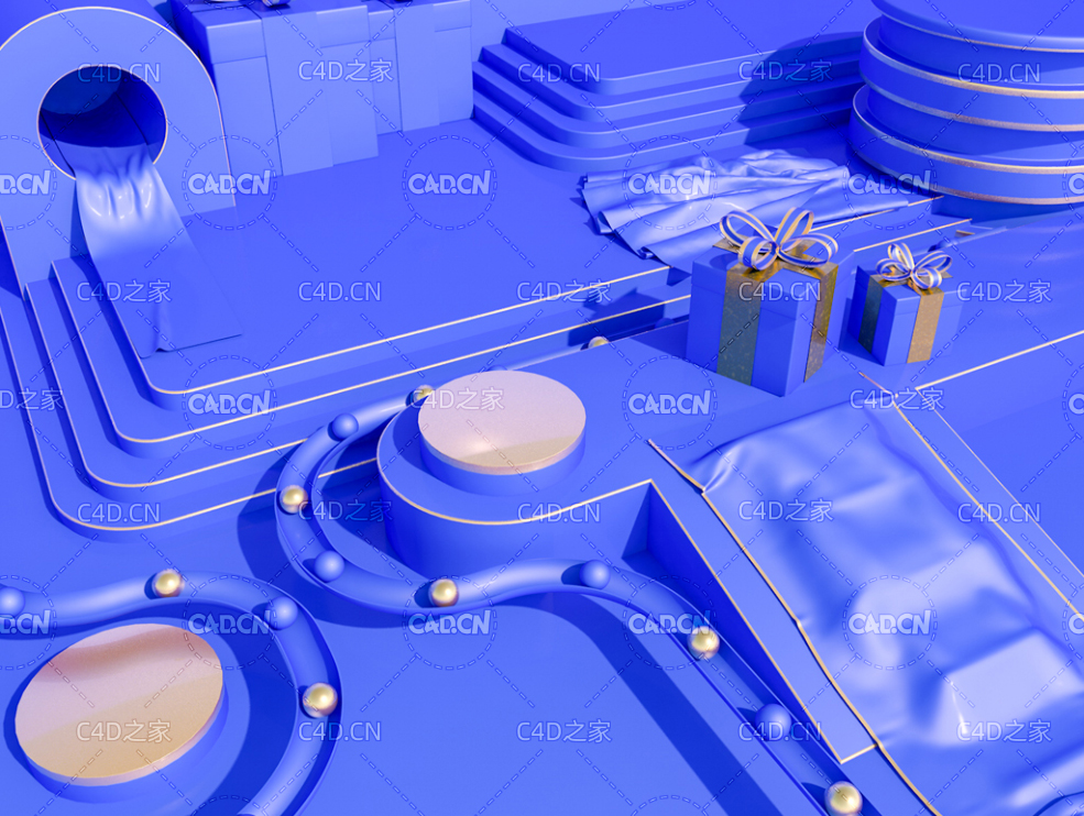 蓝色电商广告背景C4D工程