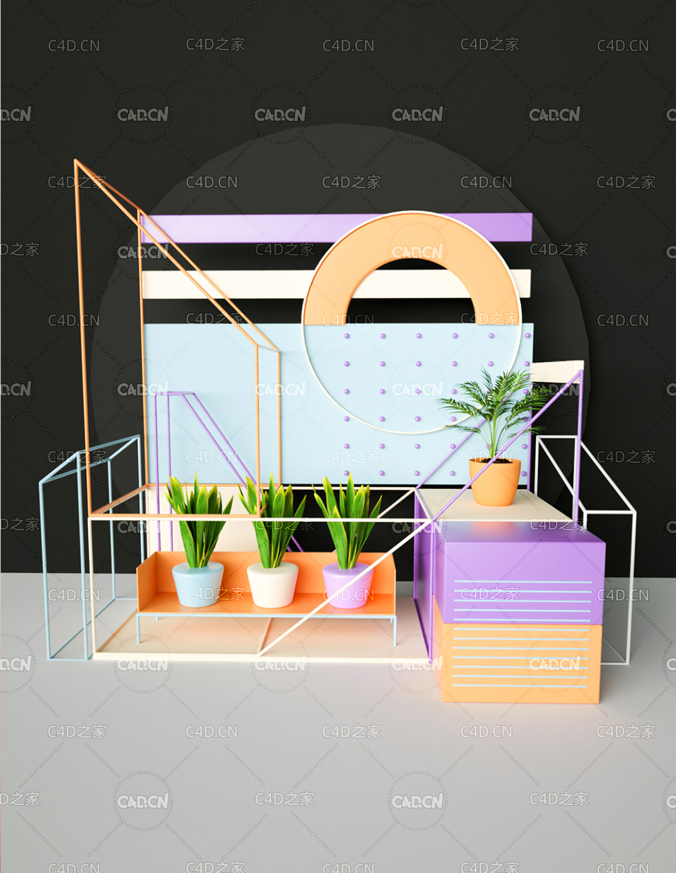 时尚抽象几何线电商广告背景C4D工程