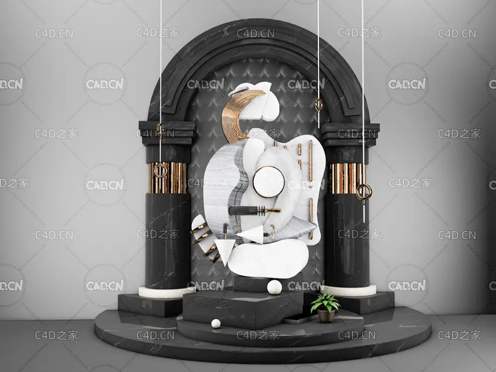 黑金色欧式风格创意背景C4D电商背景