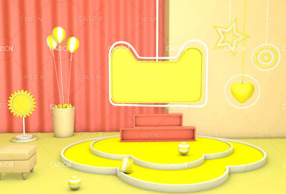 黄色系天猫产品展示背景C4D工程 - C4D之家 - 022.jpg