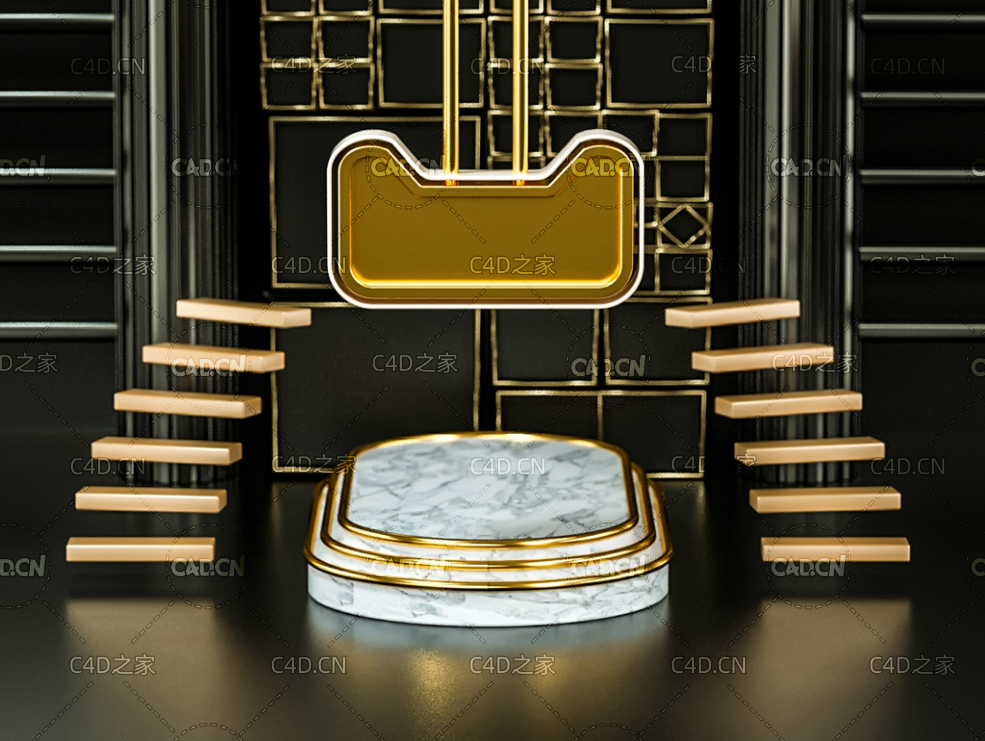 金色天猫电商C4D创意舞台背景