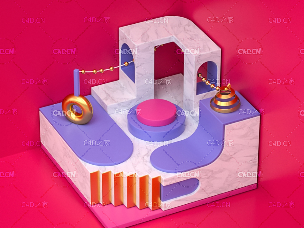 C4D卡通抽象电商场景创意工程