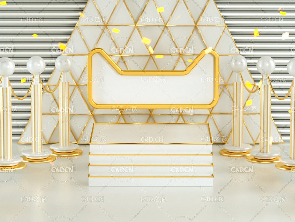 C4D金色天猫标志背景电商广告展台工程