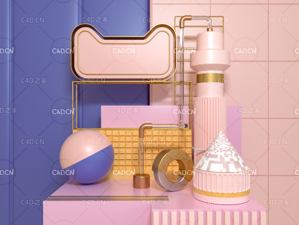 粉色系抽象C4D天猫电商广告背景工程