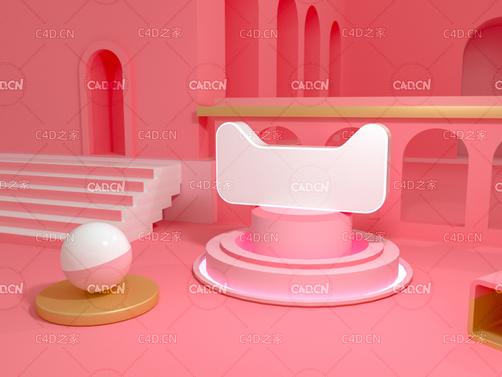 粉红色天猫电商C4D创意场景