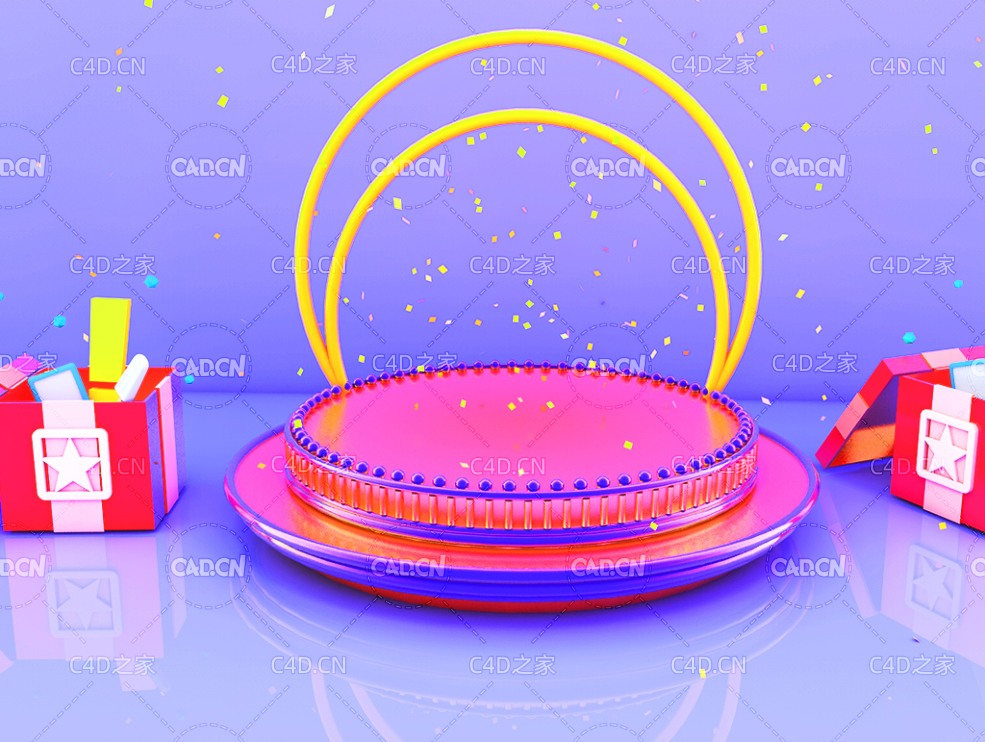 C4D蓝色商品展台电商背景创意工程