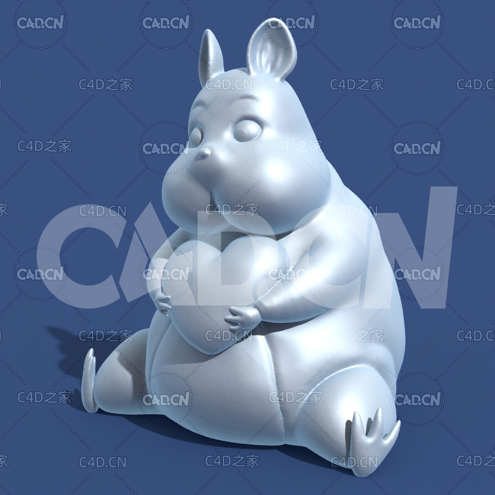 坐地上抱着心形的卡通小老鼠雕塑C4D模型 Boh