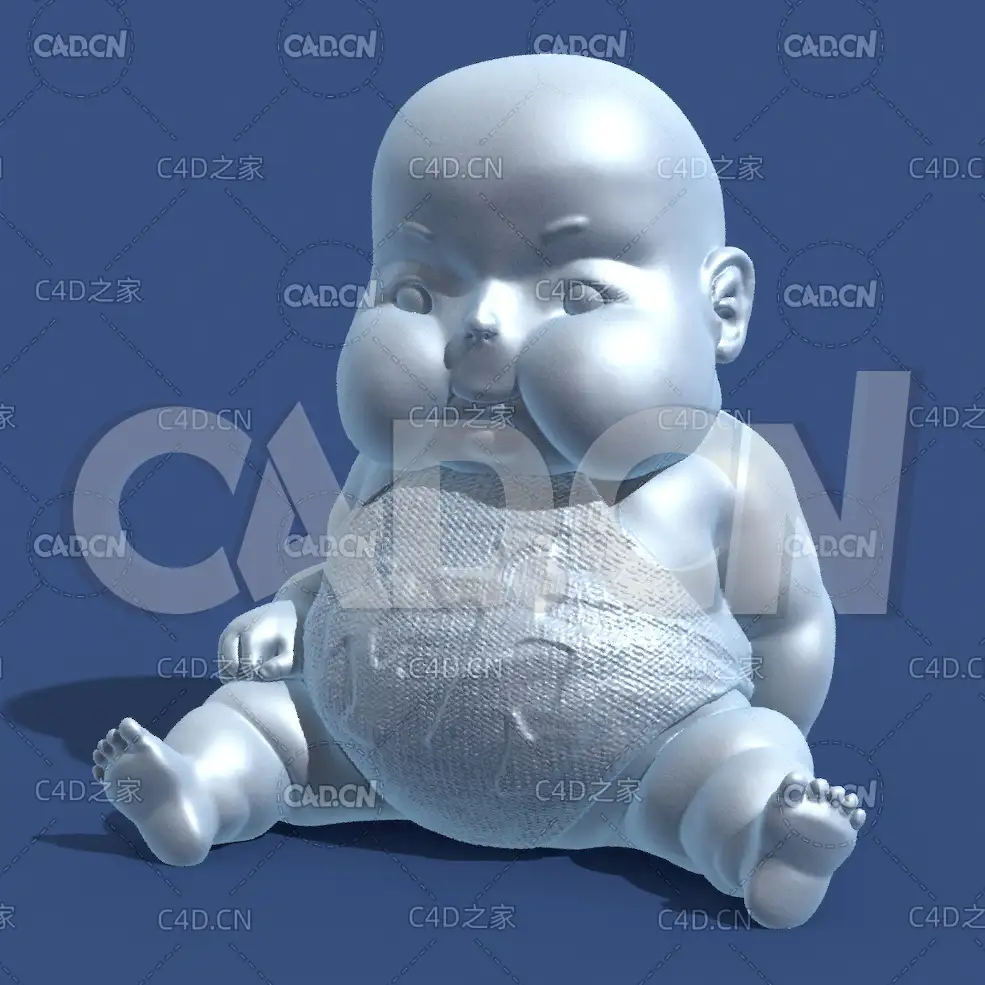穿肚兜坐地上的胖娃娃雕塑C4D模型 Boh(human) - C4D之家 - 03.jpg