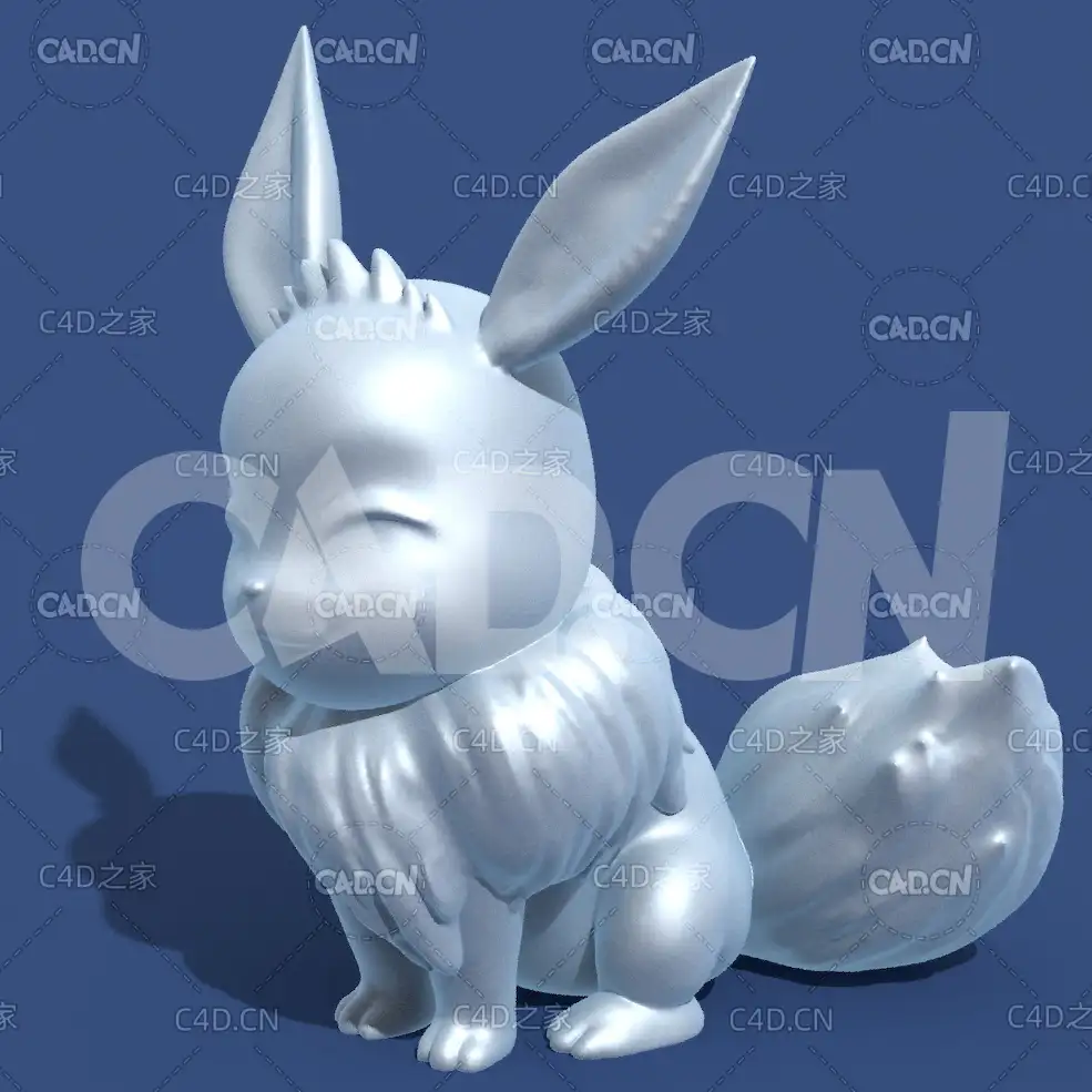 口袋妖怪伊布瞇眼卡通角色雕塑C4D模型 Eevee