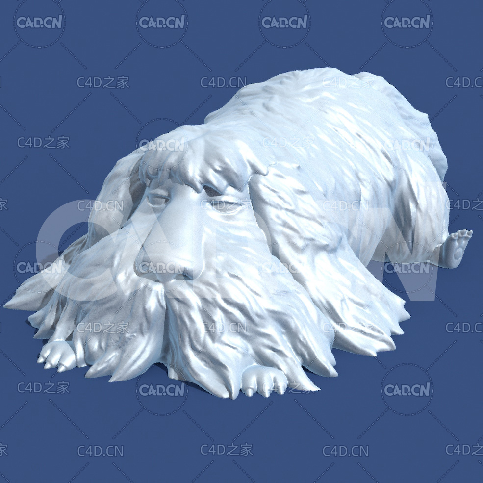 爬地上的长胡子动物卡通角色雕塑C4D模型 Heen - C4D之家 - 13.jpg