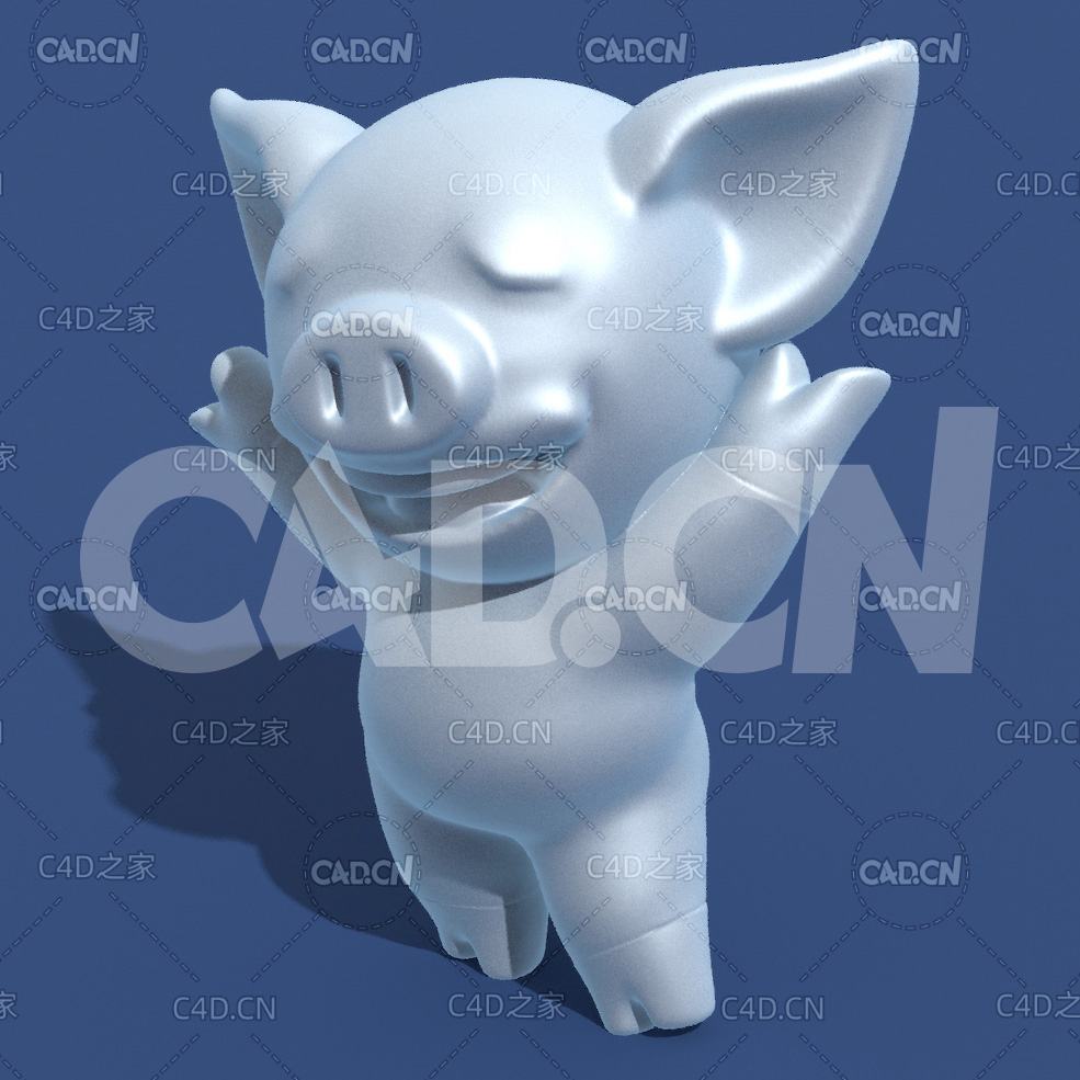 快乐的小猪动漫卡通角色雕塑C4D模型 LIHKG pig_2