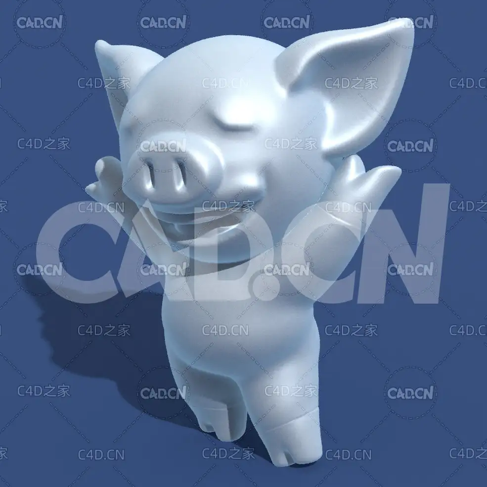 快乐的小猪动漫卡通角色雕塑C4D模型 LIHKG pig_2