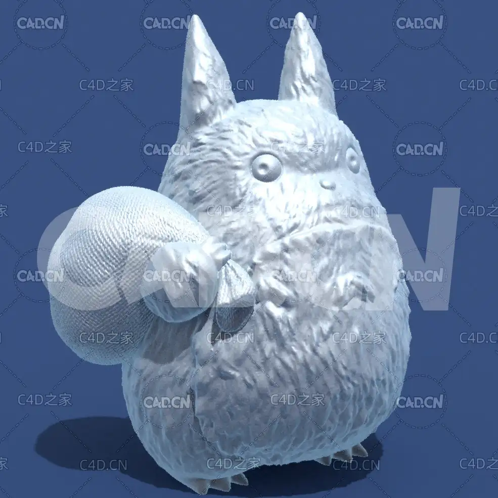 背麻袋的中龙猫动漫卡通角色雕塑C4D模型 Medium Totoro
