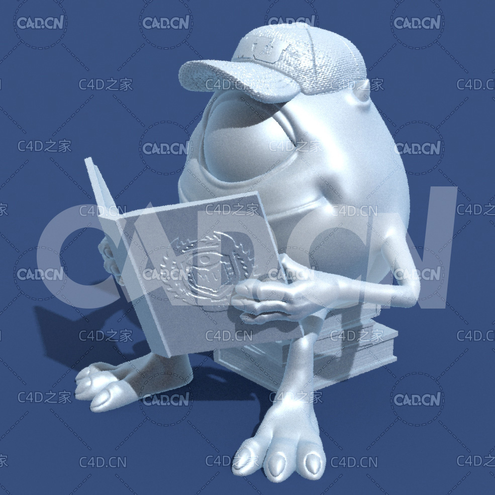 坐在书上读书的大眼仔独眼人动漫卡通角色雕塑C4D模型 Mike Wazowski_LP_2 - C4D之家 - 21.jpg