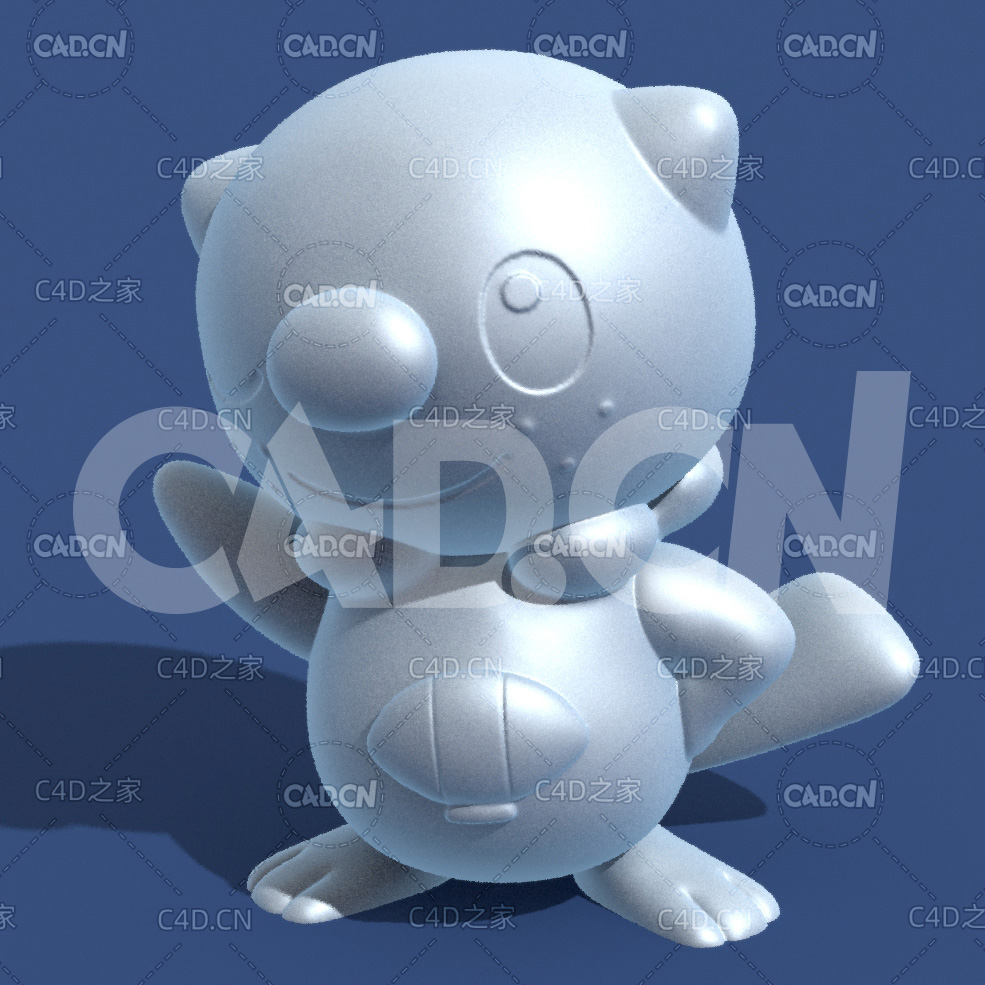 水水獭动漫卡通角色雕塑C4D模型 Oshawott