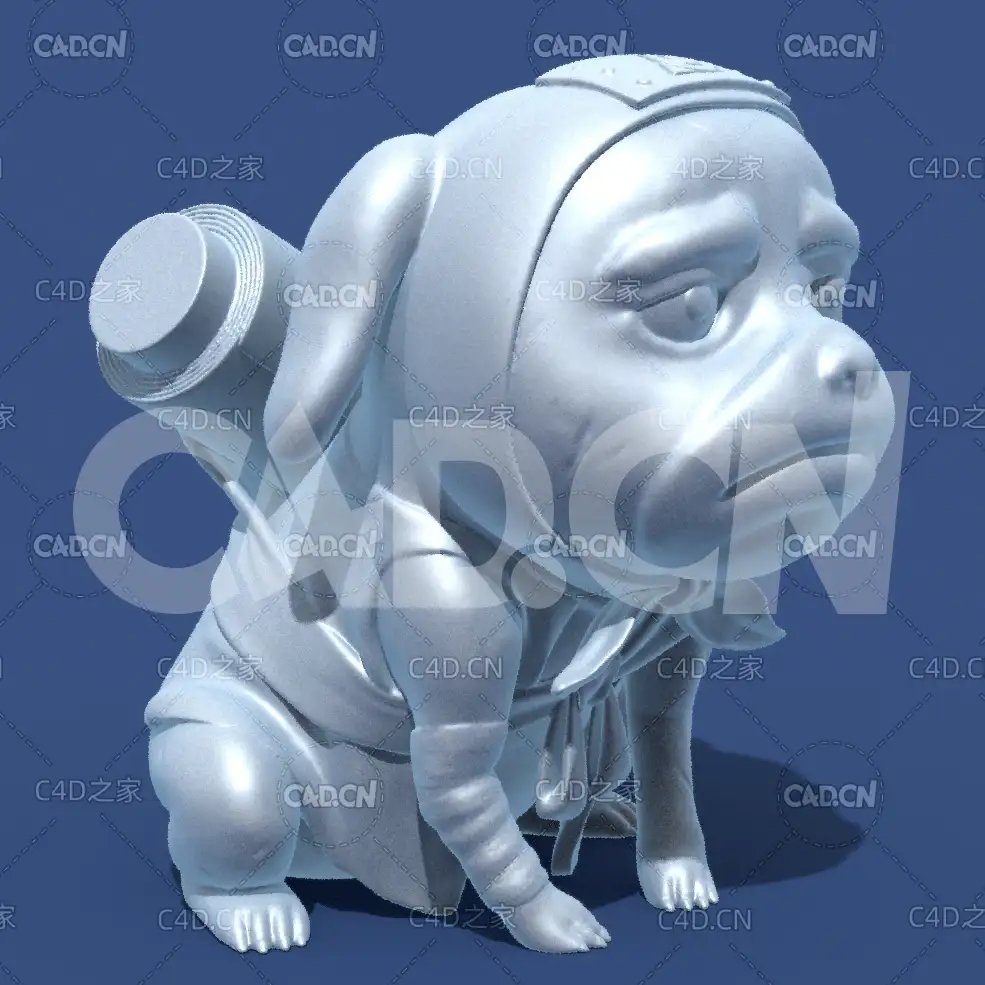 背画卷的狗动漫卡通角色雕塑C4D模型 Pakkun_1