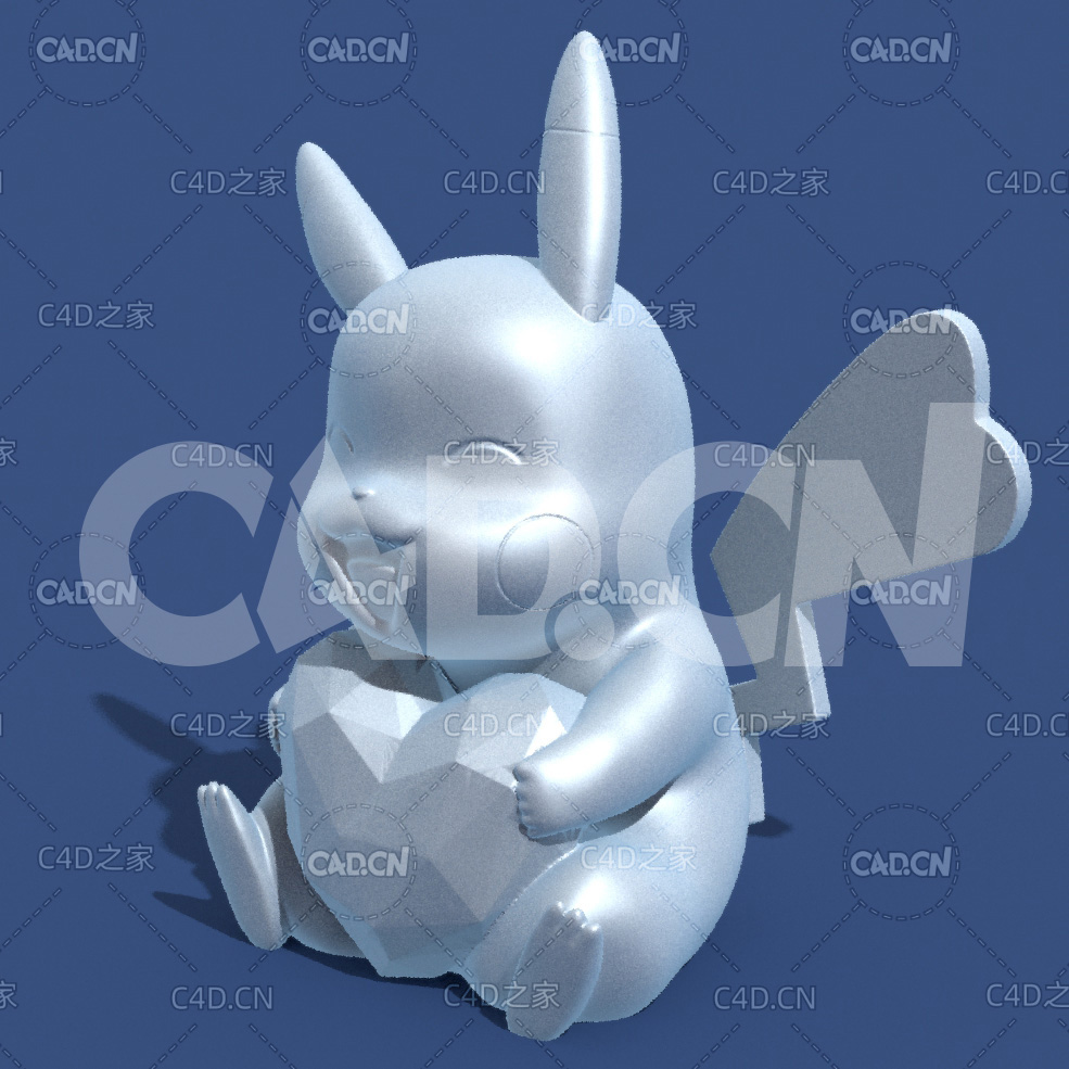 坐地上抱心的皮卡丘动漫卡通角色雕塑C4D模型 Pikachu_2