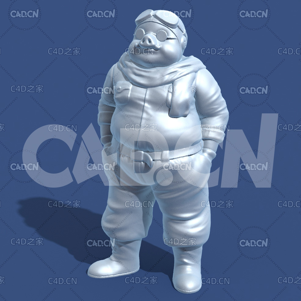 飞天红猪侠帅气的猪飞行员动漫卡通角色雕塑C4D模型 Porco Rosso