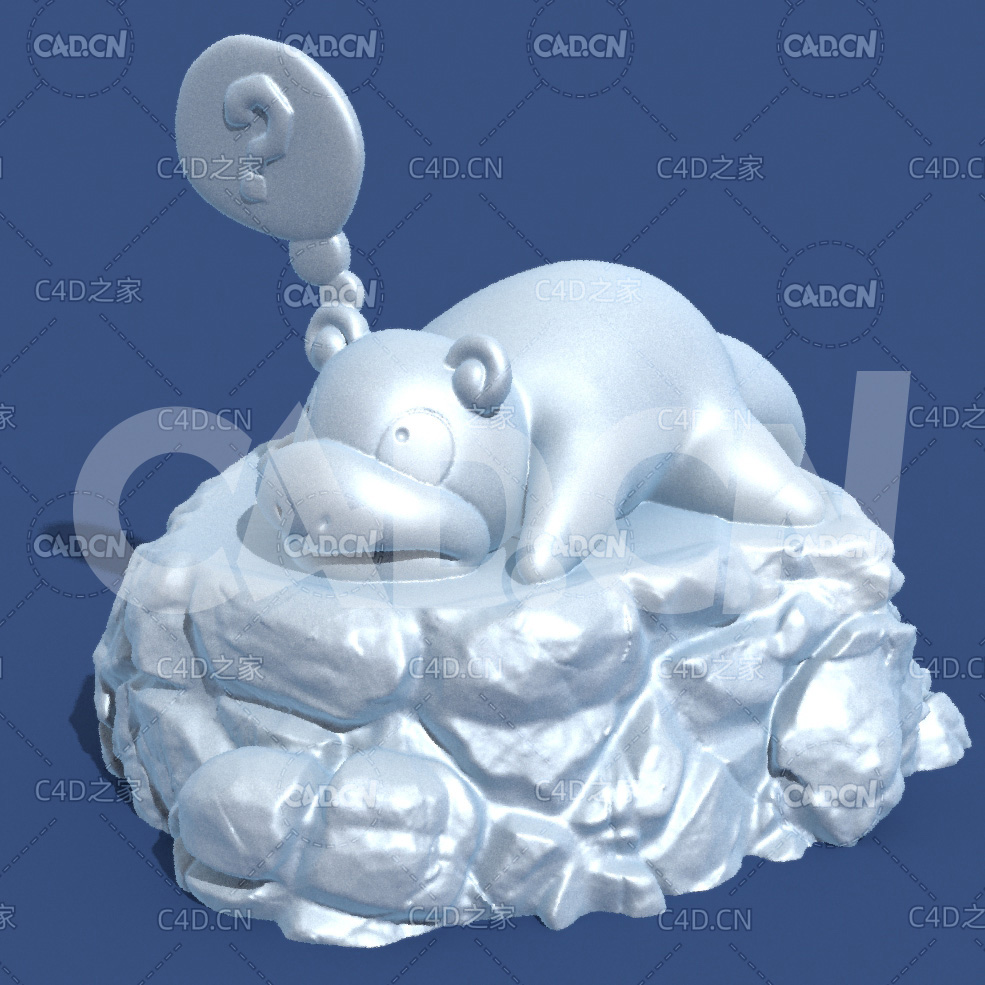 爬在石头上的呆呆兽动漫卡通角色雕塑C4D模型 Slowpoke_1