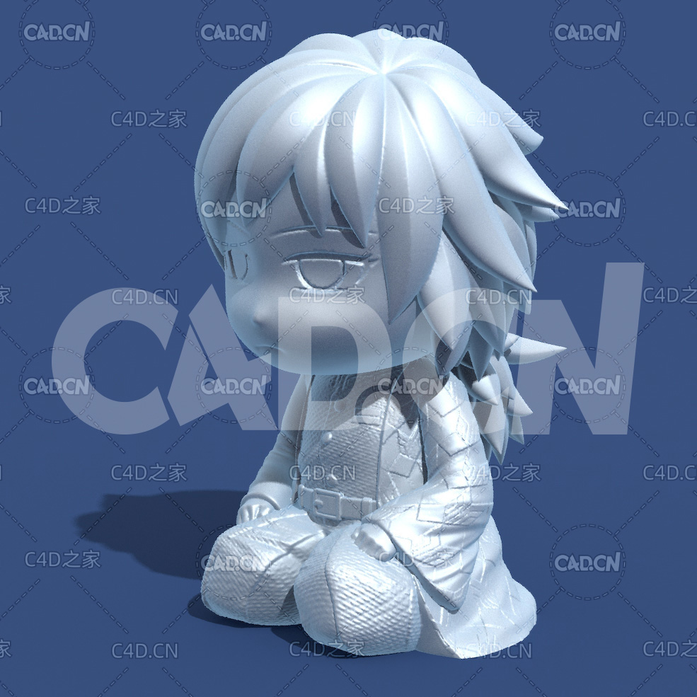 跪在地上的日本动漫人物富冈义勇卡通角色雕塑C4D模型 Tomioka Giyuu