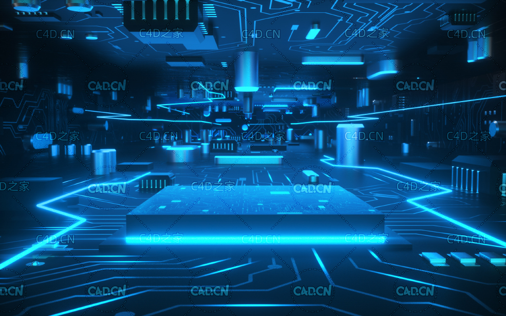 C4D Octane Rende智能AI科技芯片内部结构零件空间