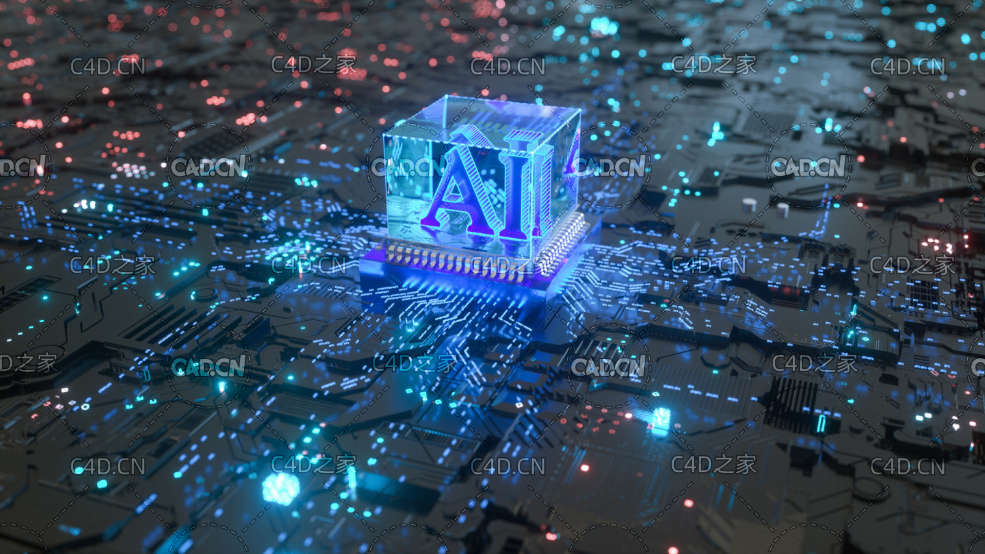 C4D OCTANE AI智能科技芯片电路板AI人工智能创意工程