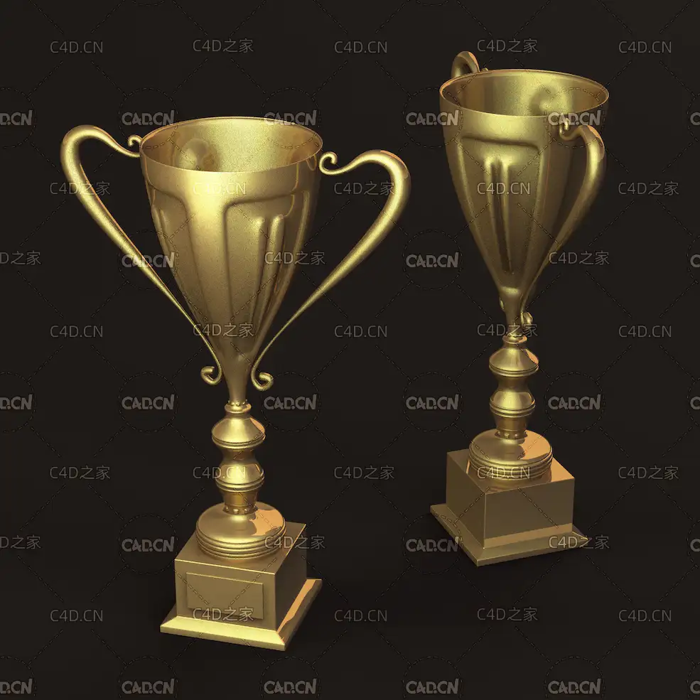 金色黄铜奖杯C4D模型 trophy