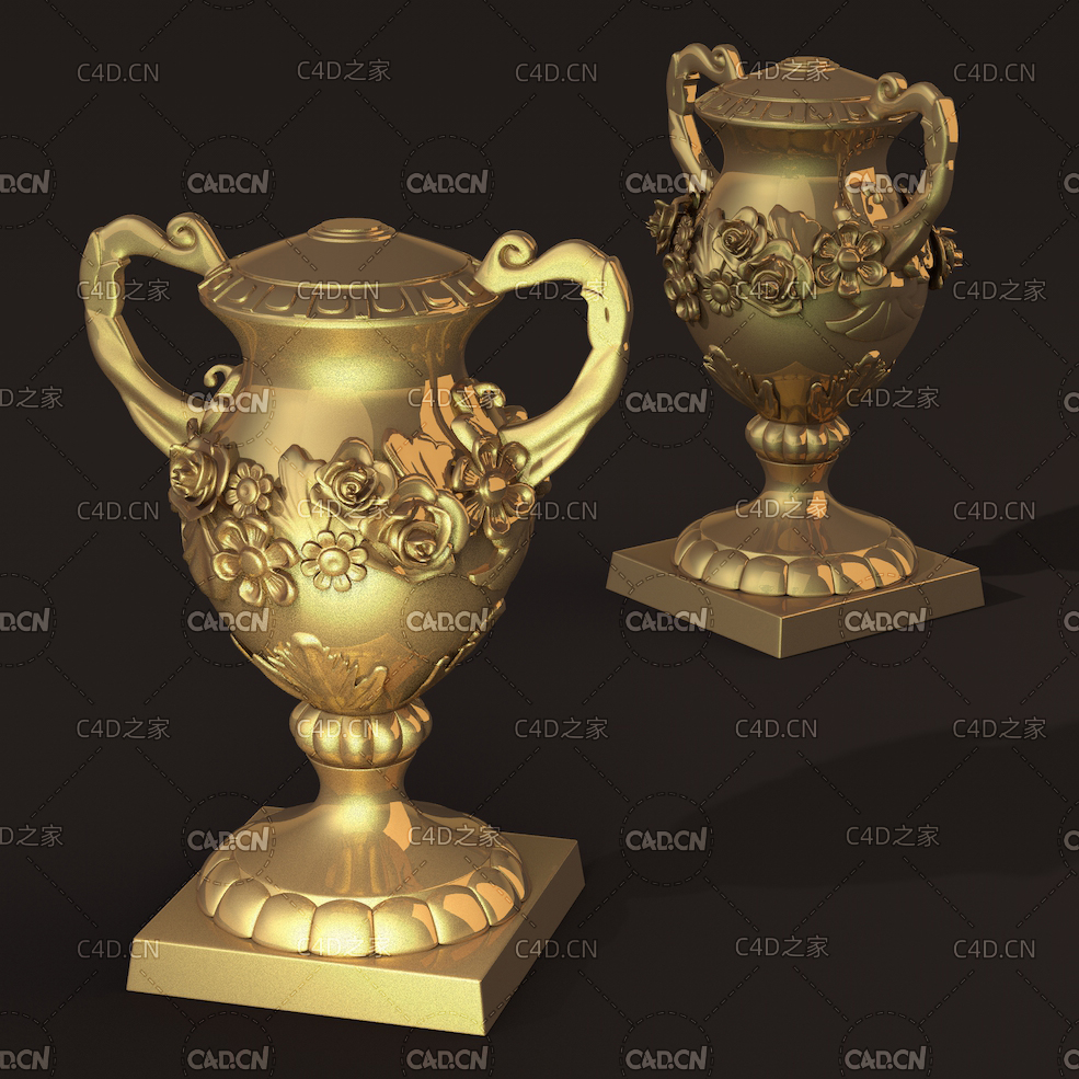 金属雕花奖杯荣誉奖杯C4D模型 cup 3d model - C4D之家 - file.jpg