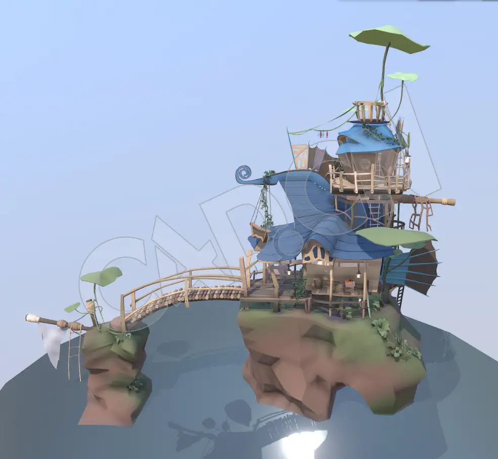 梦幻海岛小木桥木屋房子卡通场景C4D模型 - C4D之家 - 11.jpg