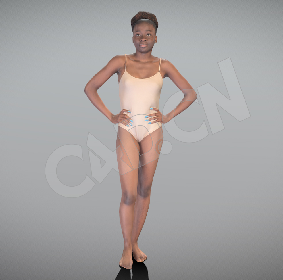 穿轻薄防滑吊带内衣叉腰站立的非洲女性C4D模型