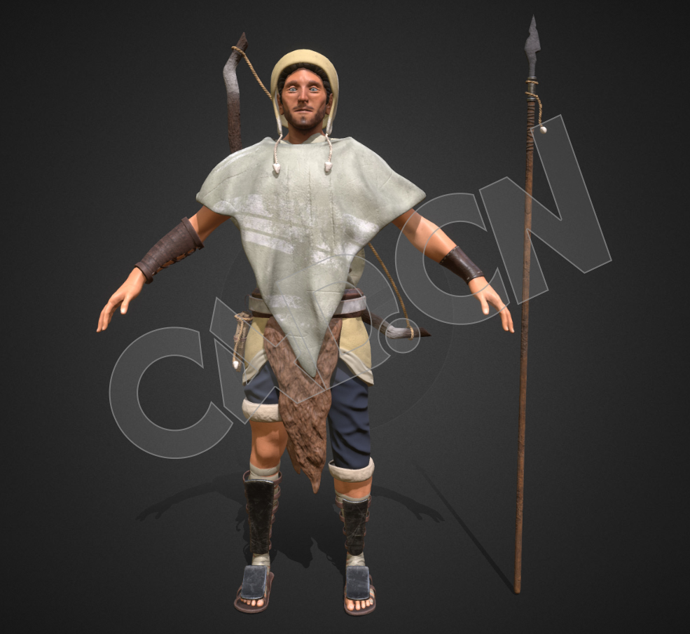 背弓箭拿长矛的荒野猎人C4D模型