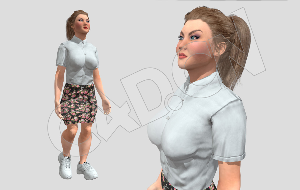 穿裙子运动鞋散步的女人C4D模型