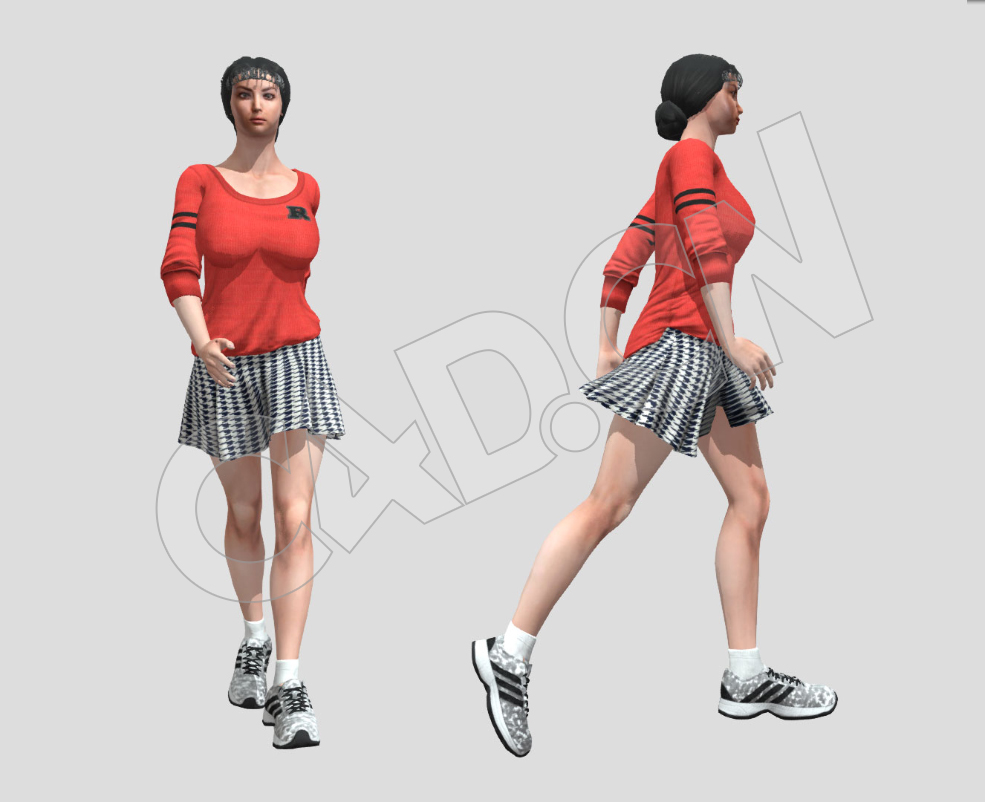 穿短裙运动服装健走的女孩C4D模型