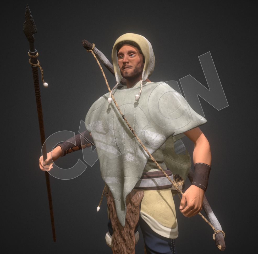 背弓箭拿长矛的牧民原始猎人C4D模型(包含骨骼绑定)