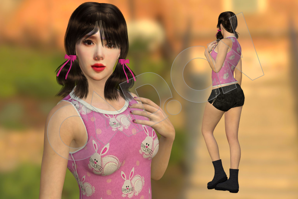 梳俩小辫的短裤女孩C4D低面人物模型 - C4D之家 - 64.jpg
