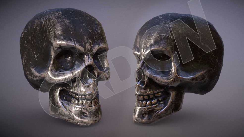 金属质感骷髅头骨C4D模型 Skull