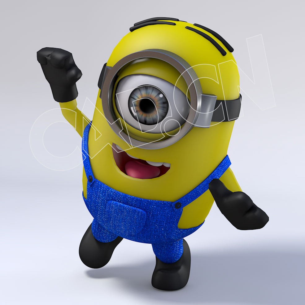 神偷奶爸卡通角色小黄人大眼萌C4D模型（含骨骼绑定）