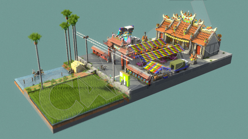 中式牌楼广场仿古建筑MC我的世界像素方块C4D模型