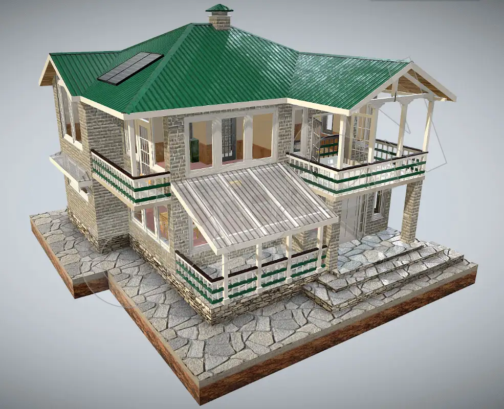 低面2层别墅公寓房屋建筑C4D模型