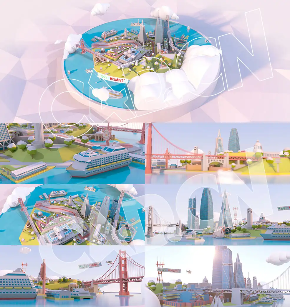 C4D低多面卡通沿海城市微观沙盘场景模型 - C4D之家 - 未标题-1.jpg