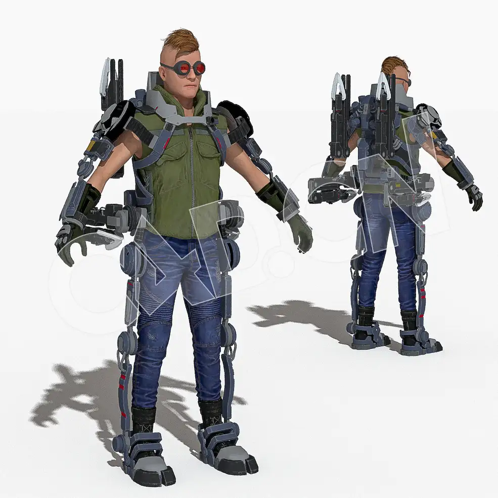 身穿体感飞行器助力CS游戏人物色 C4D人物绑定模型CS_Adele