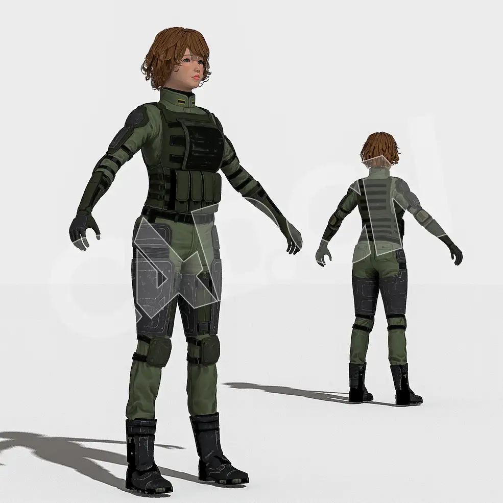 穿防弹衣的黄色短发女士兵CS游戏人物C4D绑定模型 CS_Tatiana