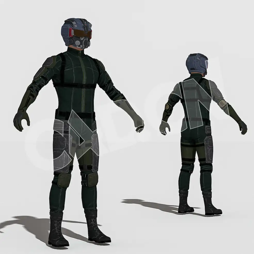 假面骑士头戴科幻头盔的男性战士C4D人物绑定模型IG_DEAD_Flare