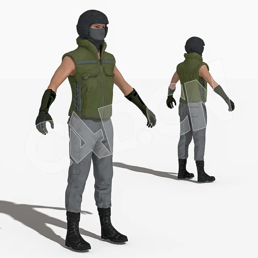 蒙面戴头盔手套的士兵C4D绑定人物模型IG_KR_B