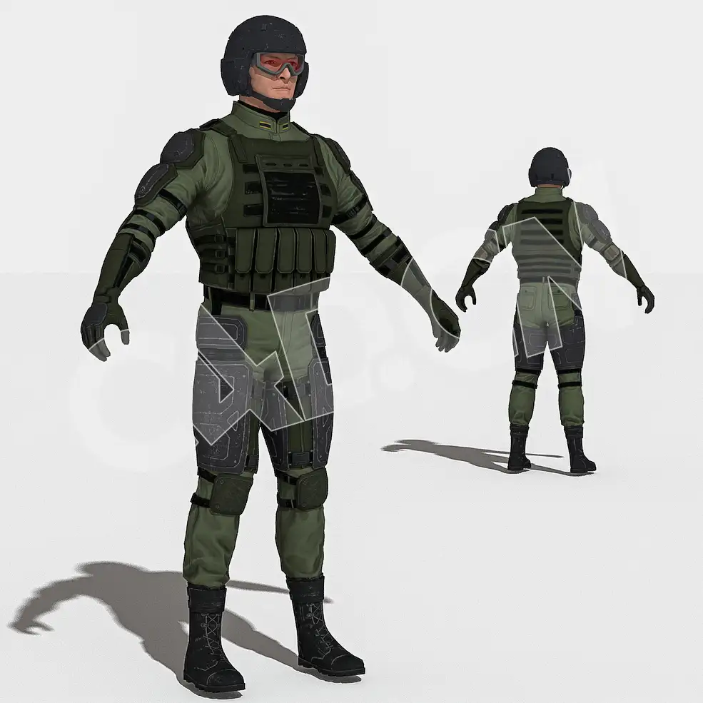 全副武装的特种部队骑兵男士兵C4D人物绑定模型IG_Mert_Trooper