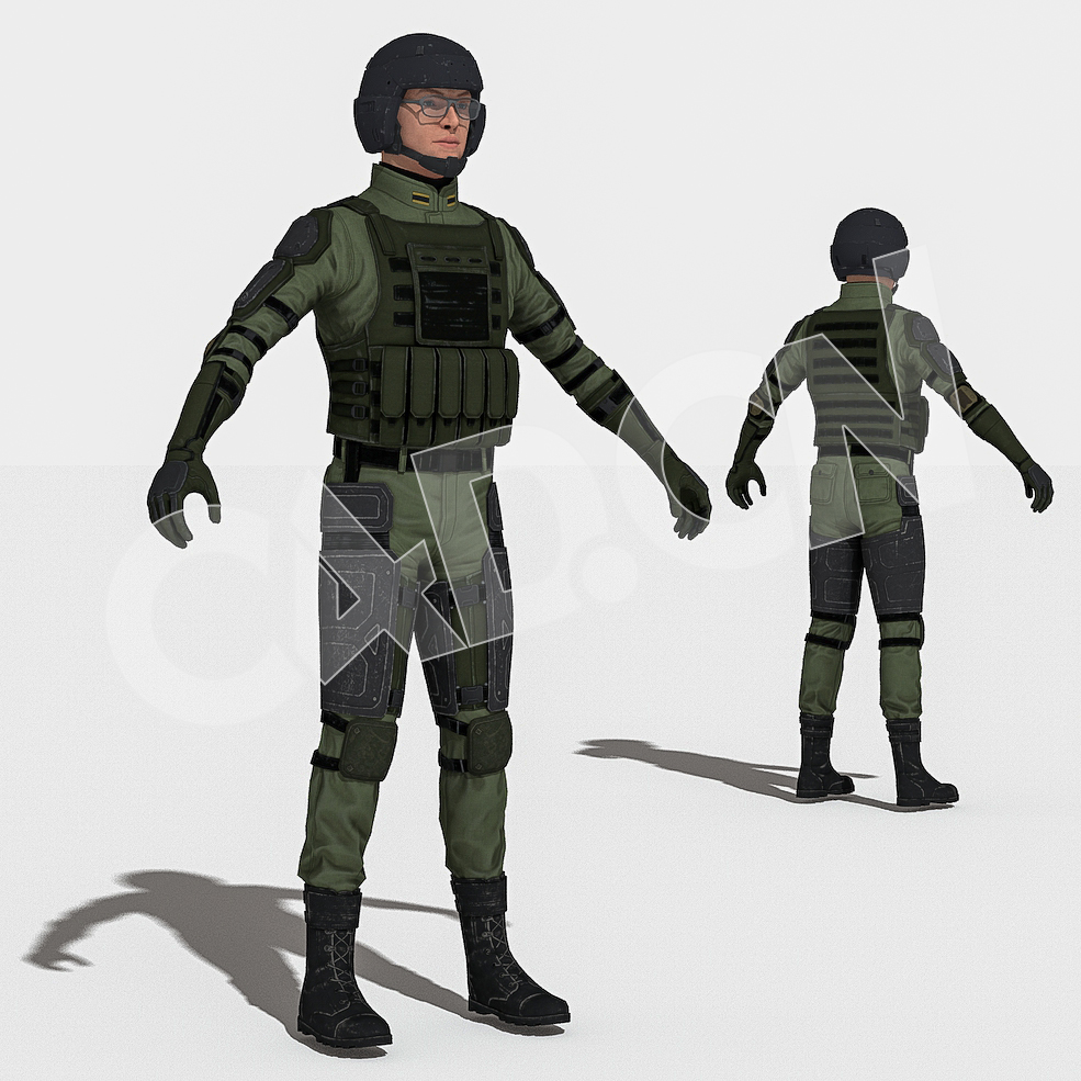 军队骑兵战士军人C4D人物绑定模型IG_Phillip_Trooper