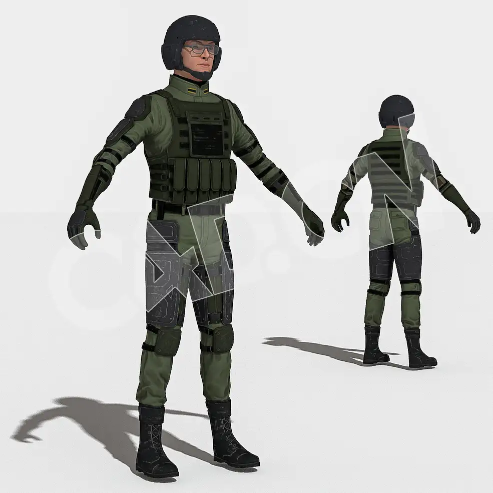 军队骑兵战士军人C4D人物绑定模型IG_Phillip_Trooper