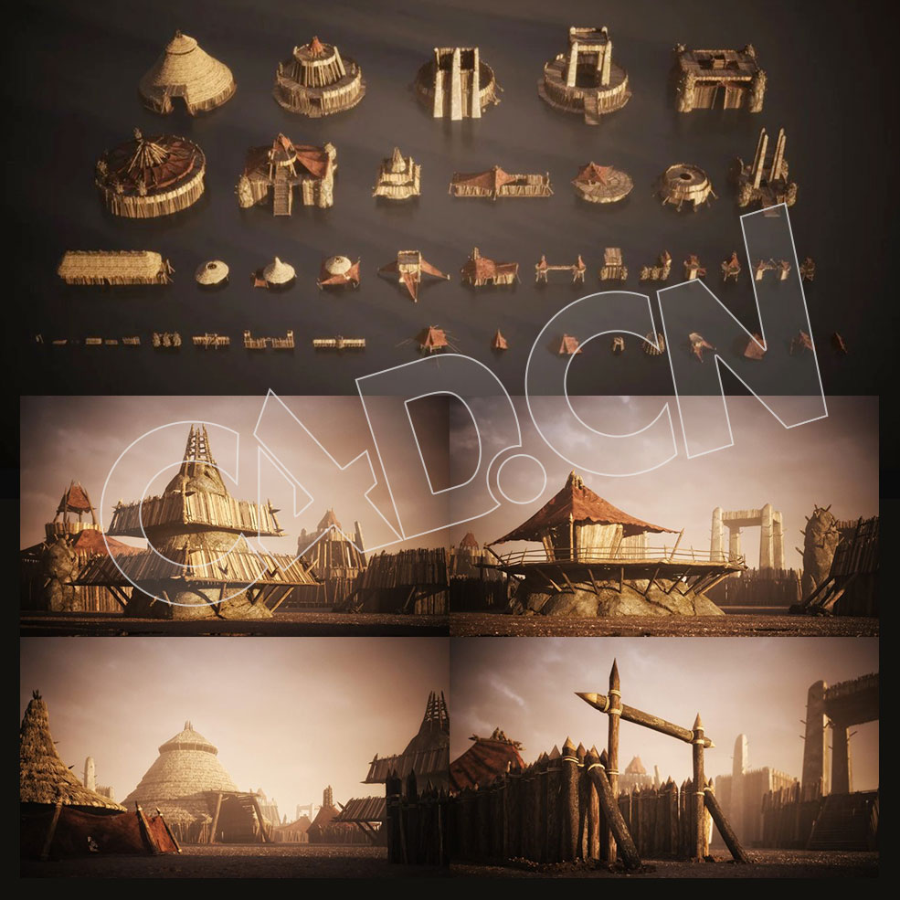 野蛮人原始部落建筑C4D模型 Kitbash3D – Savage