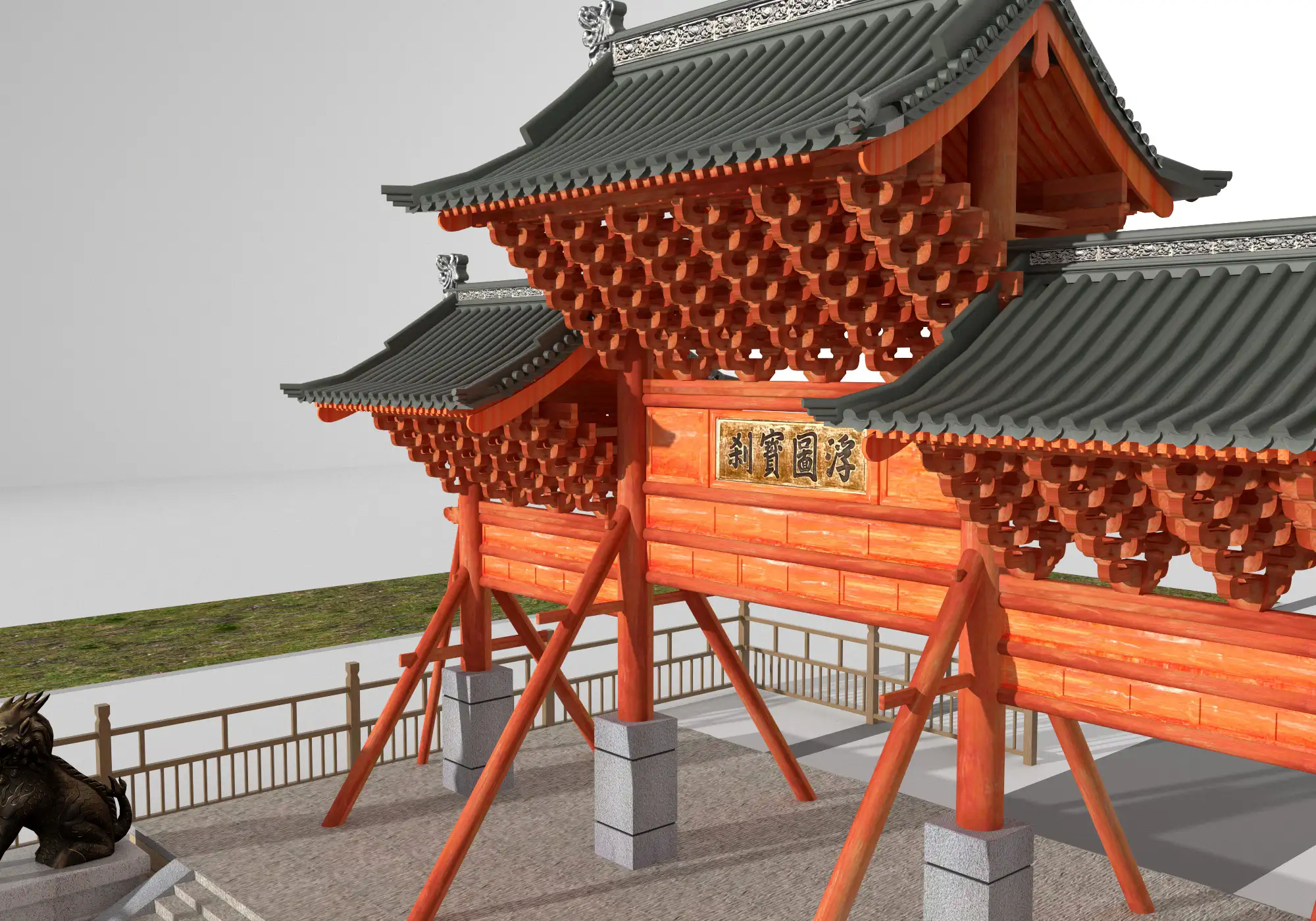 牌楼三维建模(仿应县木塔牌楼)（Cinema 4D＋VRay） - C4D之家 - 牌坊2.jpg